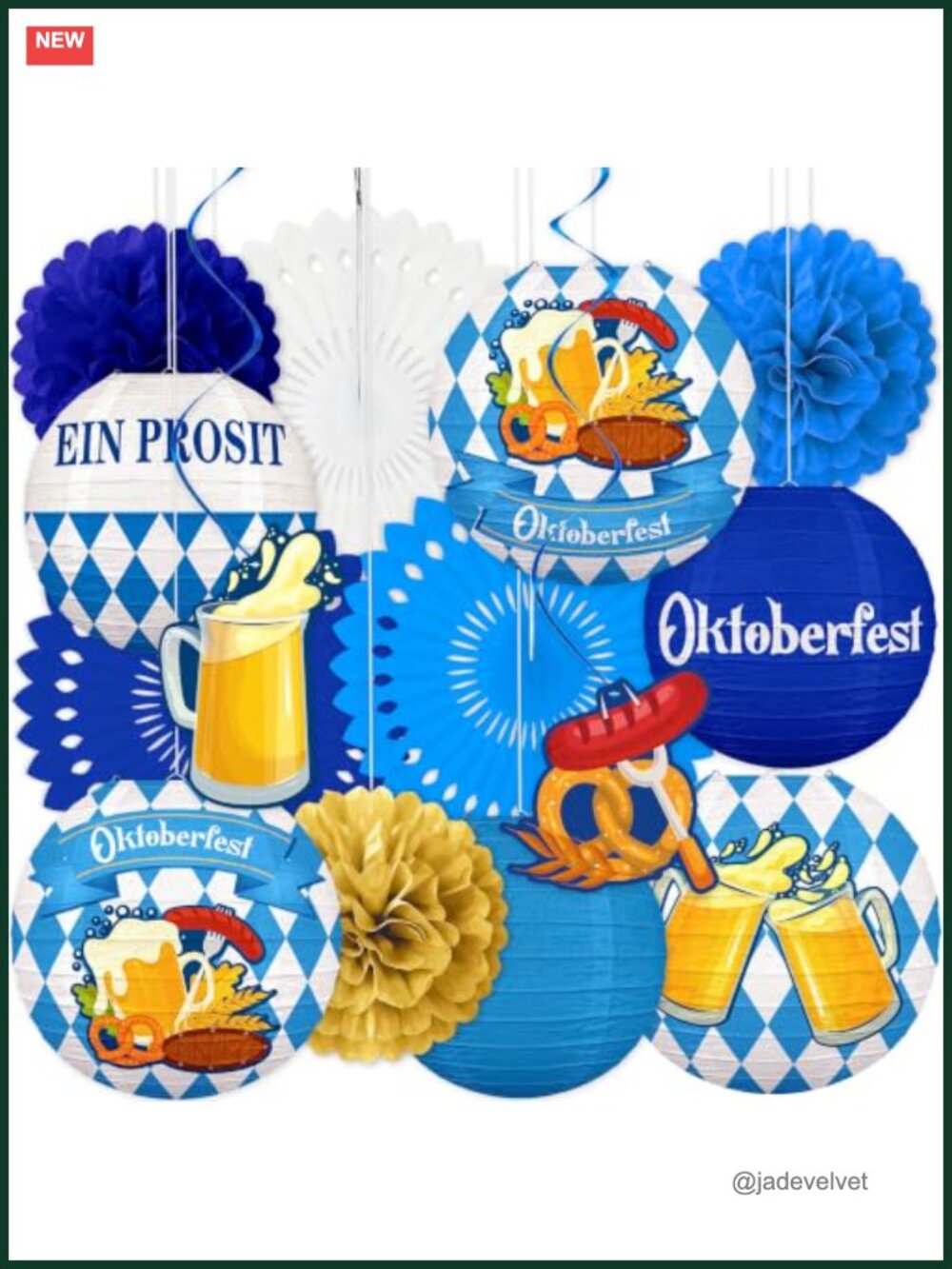 Oktoberfest Paper Lanterns Hanging Decorations Set 14Pcs Bavarian Party Supplies
